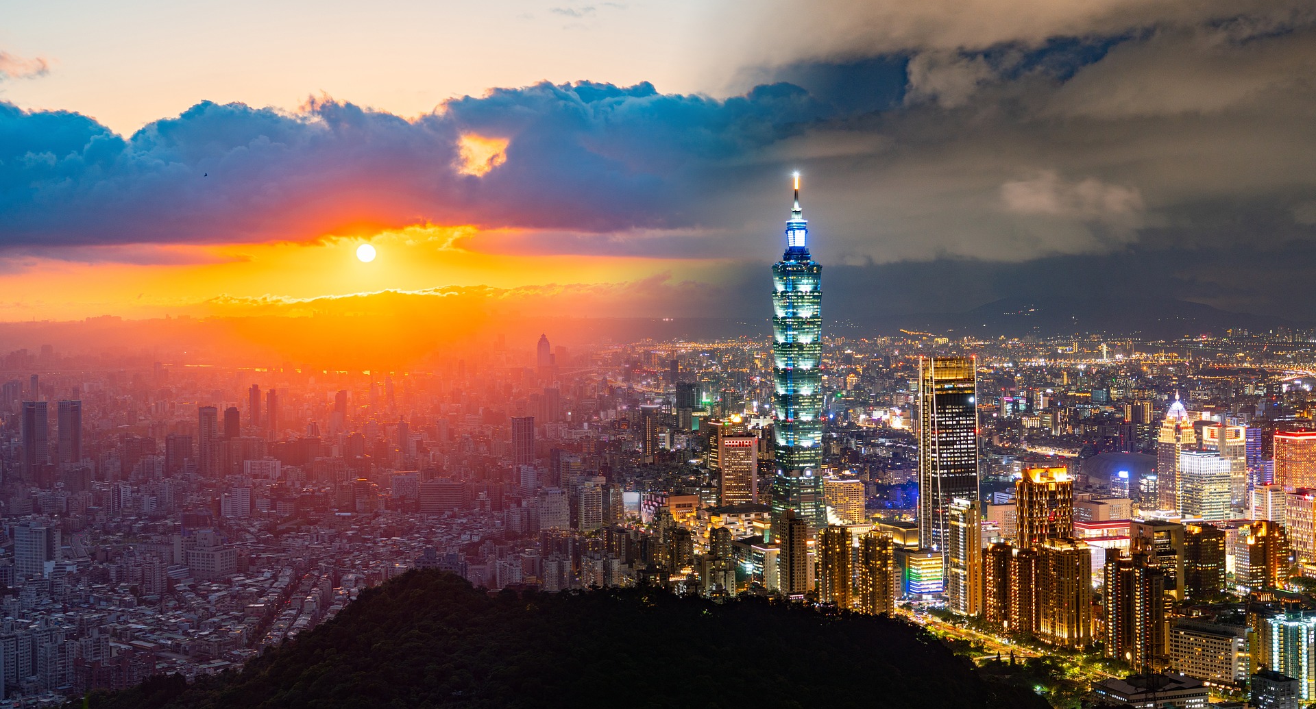 Taipei skyline and Taipei 101 at sunset