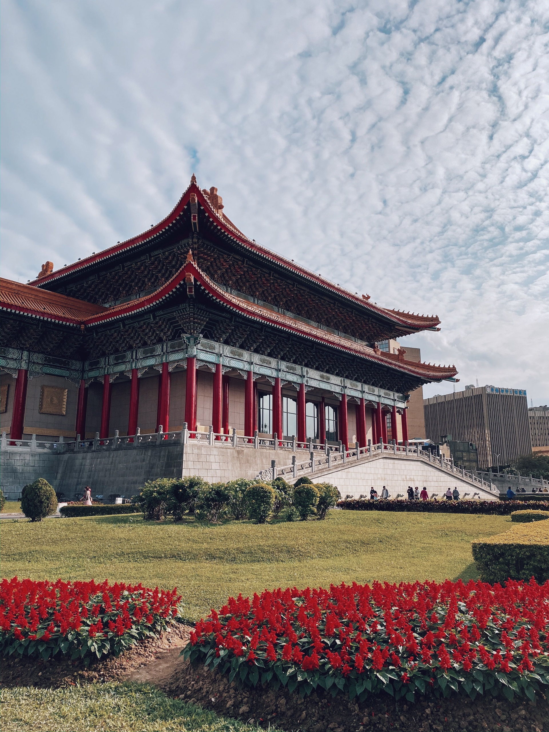 Traditional Taiwanese architecture beneath a broad sky